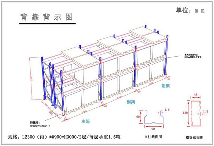 重型橫梁式貨架背靠背示圖